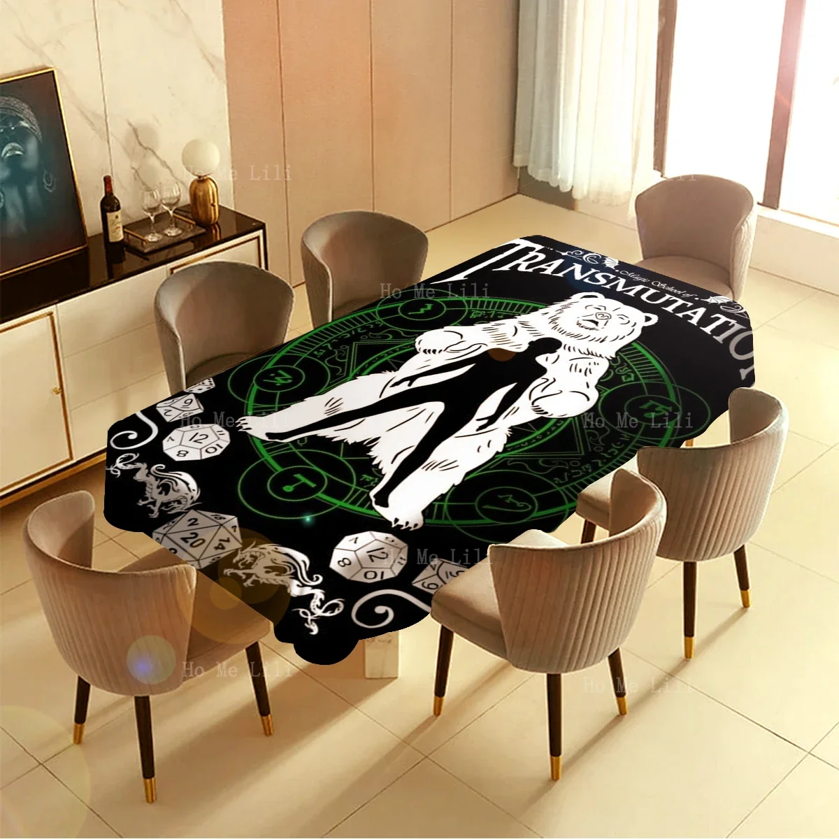 Colorful Dragon Anime Bear Transform Magic Game Mutant Eyes Beautiful Sunset Silhouette Polyester Fabric Tablecloth