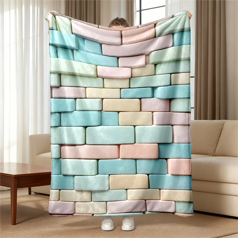 Oversized Pastel Mosaic Throw Blanket Soft Plush Decor for Sofa Bed Queen King Size Aesthetic Cozy Keepsake 150x200cm