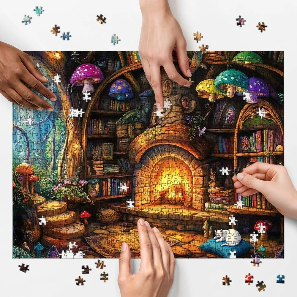 1000/500/300 Piece Wooden Puzzle Warm Fireplace Puzzle Bedroom Gameroom Livingroom Home Decor Birthday Holiday Party Gift