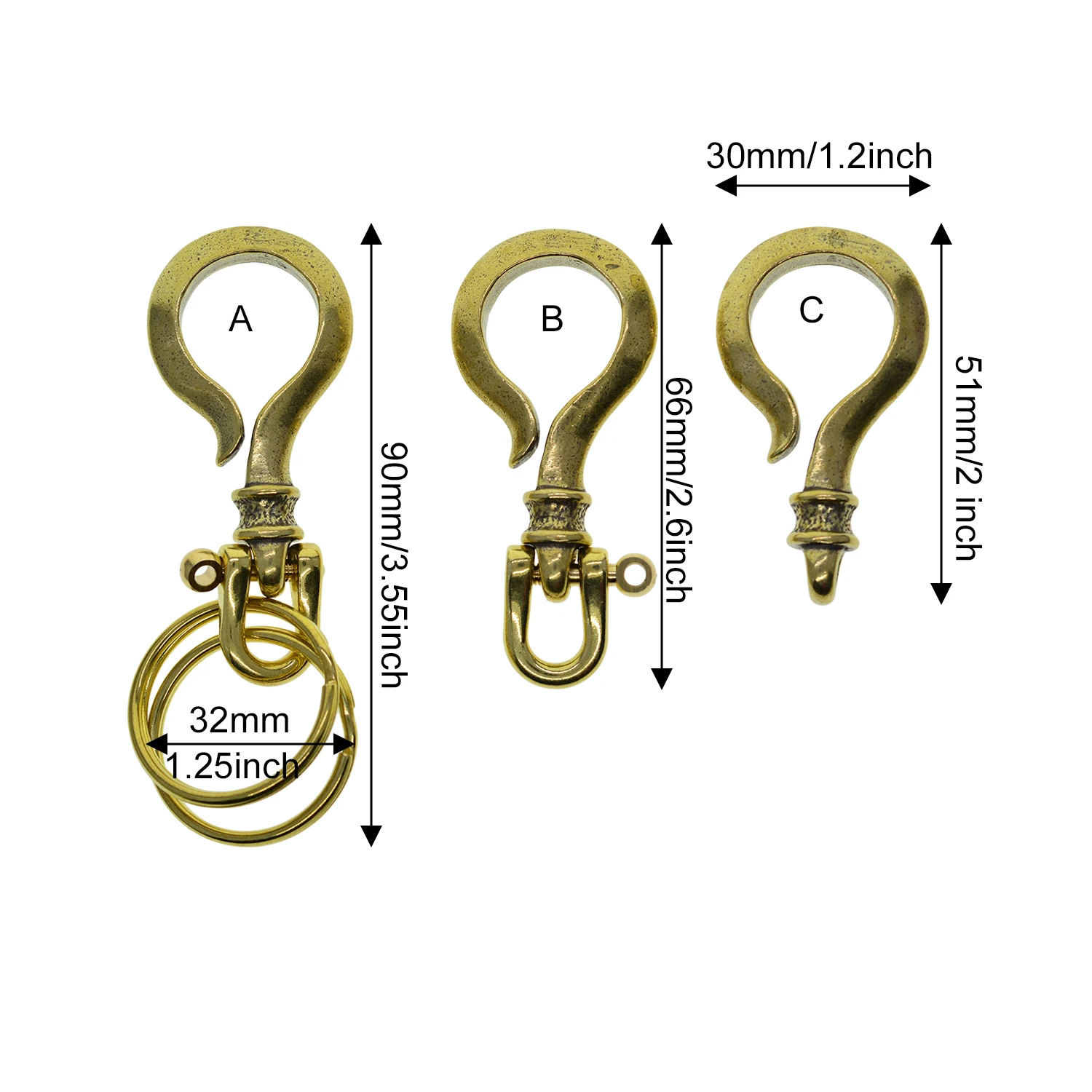 handmade Solid brass simplicity Creative Question mark Japanese fish bulb hook screw lock shackle Keychain key Ring EDC DIY