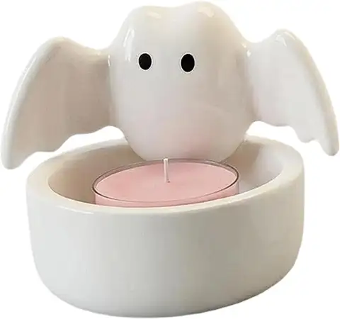 Ghost Candle Holder, Ceramic Spooky Bat Halloween Candle Holder, Cute Decor |Cute Ceramic Ghost Design, Spooky Bat Candle Holder