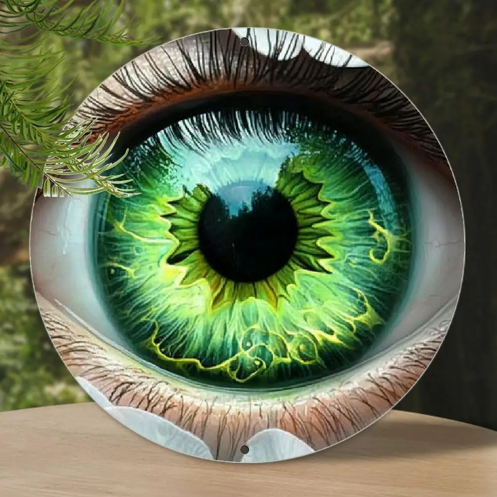 Vintage Green Dragon Eye Round Aluminum Metal Sign - Nature-Inspired Wall Art with Intricate Dragon Iris Design