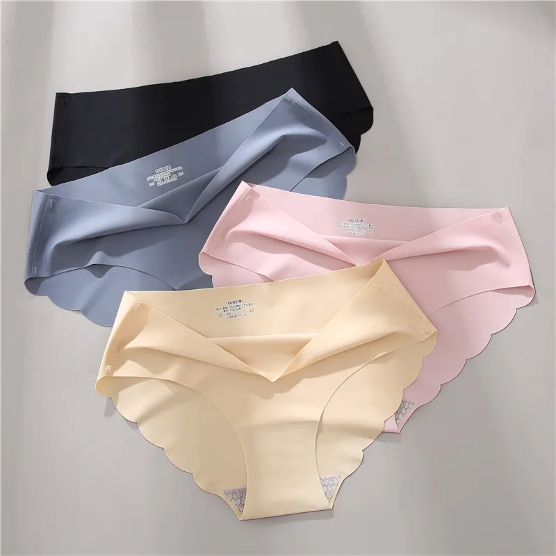 6Pcs/set Seamless Ice Silk Briefs Sexy Wavy Edge Underwear for Women Female Mid-waist Panties M-XL High Elasticity Lingerie New