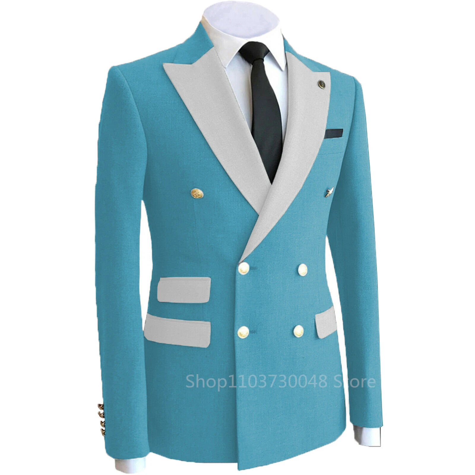 Formal Solid Men Suits Blazer with Peak Lapel Double Breasted Dinner Prom Jacket Elegant Slim Fit Smoking Suit Coat for Wedding