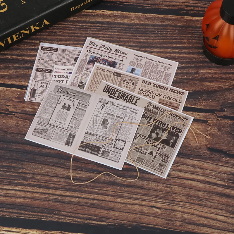 8Pcs 1/12 Dollhouse Miniature Retro Newspaper Set Simulation Books Magazines Model Toys Home Furniture Doll House Accessories