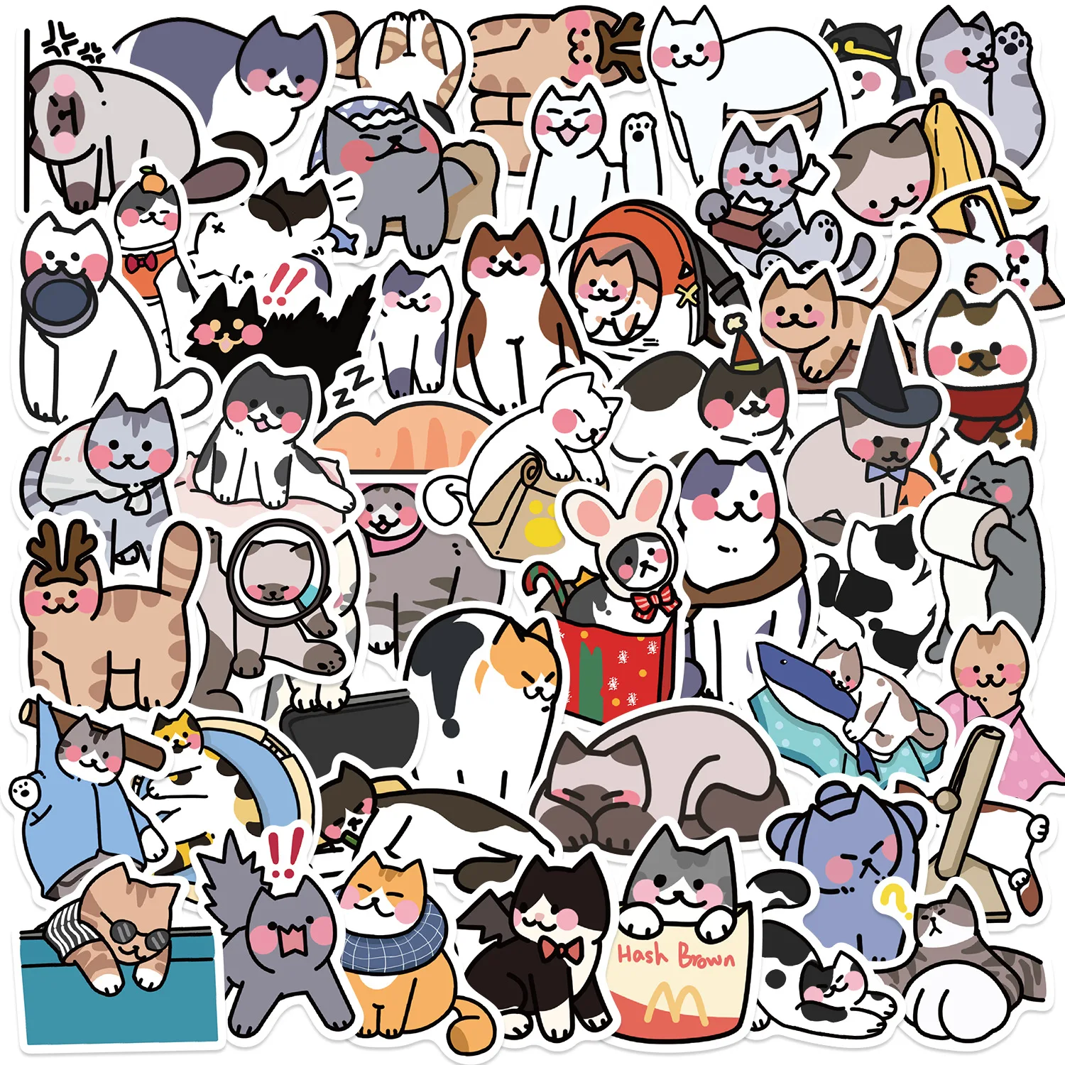 

10/50PCS Creative Cat Cartoon Graffiti Stickers Cute Cat Animal Decal Luggage Phone Guitar Scraphbook Fridge Classic Kid Toys
