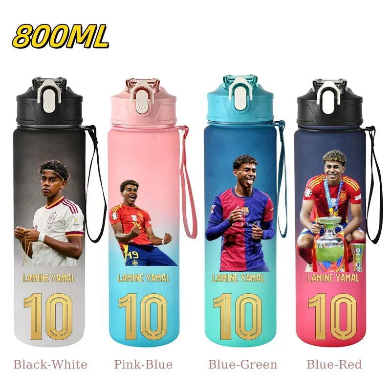 800ML Lamine Yamal Football Star Sports Water Bottle With Straw Eco-Friendly Plastic Cup Drinking Outdoor Portable Gym Jugs Gift