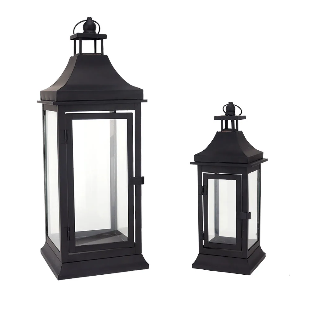 Set of 2 13''&19.5''Tall Outdoor Candle Lanterns Vintage Hanging Tower Lantern Metal Candle Holder