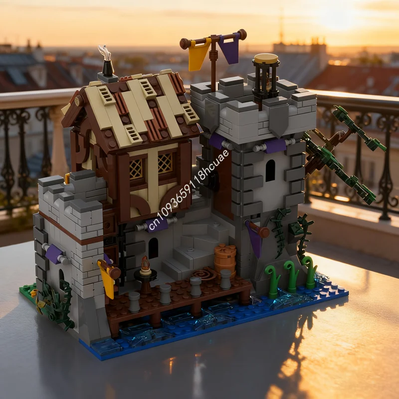 

1043pcs MOC River Port Medieval Village Castleed Model Building blocks toys Assemble Christmas gift creative idea Brick Kids