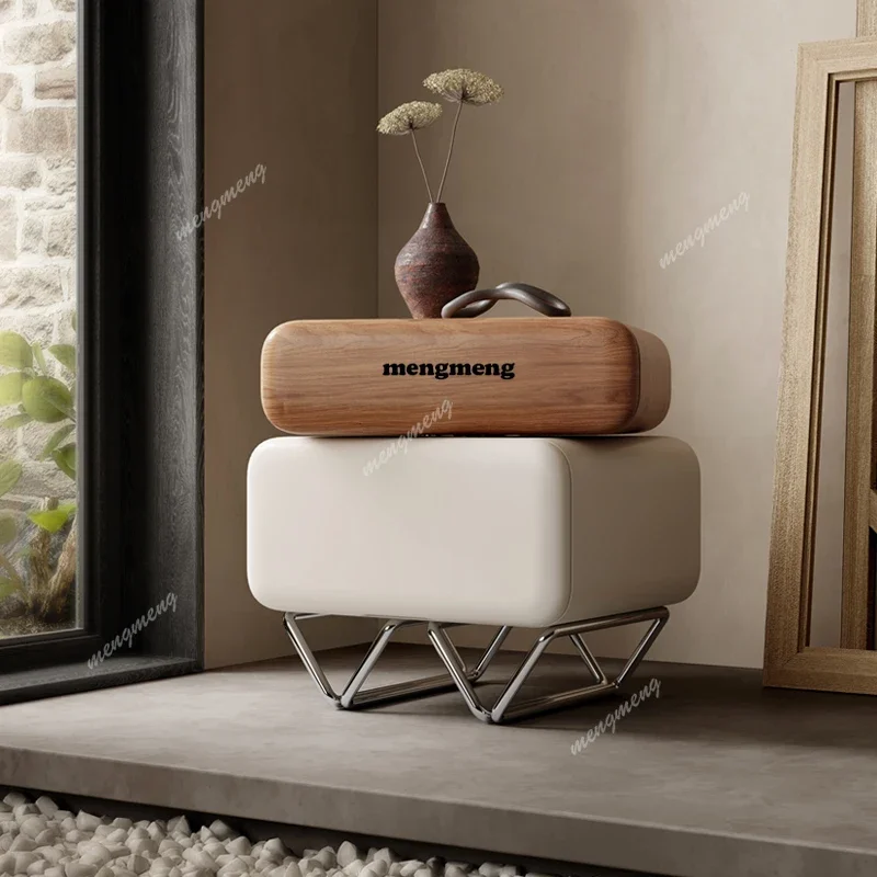 A114  Aesthetic Small Bedroom Nightstand Modern Floating Walnut Narrow Bedside Tables Design Unique House Mesitas De Noche Furn
