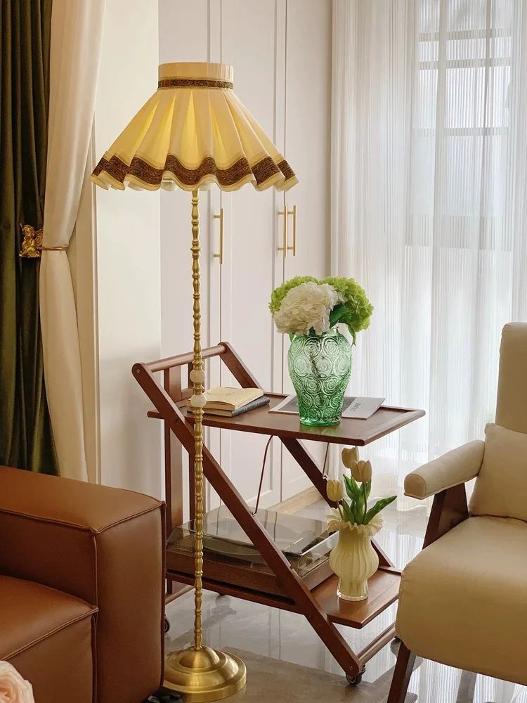 French retro palace style living room floor lamp, all copper study bedroom floor lamp