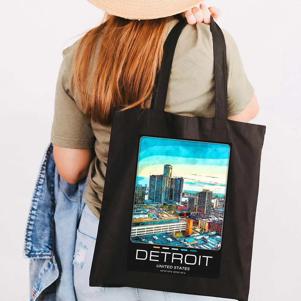 Miami Kyiv Paris New York Amsterdam Lisbon Cairo Cat Air Pria Wanita Tas Tote Bahu Kanvas Tas Tangan Belanja Katun