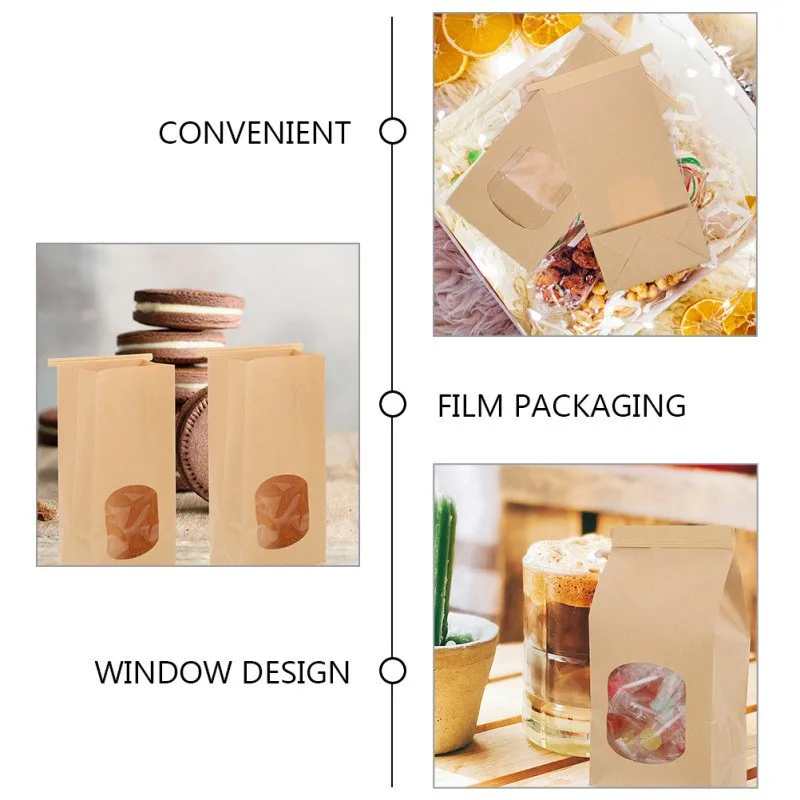 20 Stück Kleine Bäckerei-Kekstüten mit Fenster, Kraftpapier, braun, mit Metallverschluss, für selbstgemachtes Brot, Kekse, Kaffeebohnen, Snacks – Detail 6