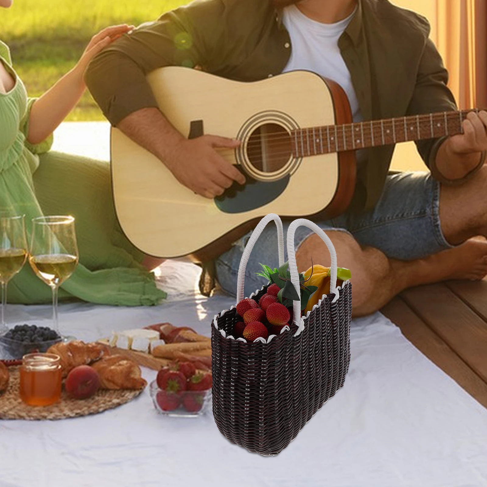 

Large Capacity Storage Imitation Rattan Kitchen Organizing Fruits Snacks Tea Cups Multi-Functional Woven Basket Bedroom Office