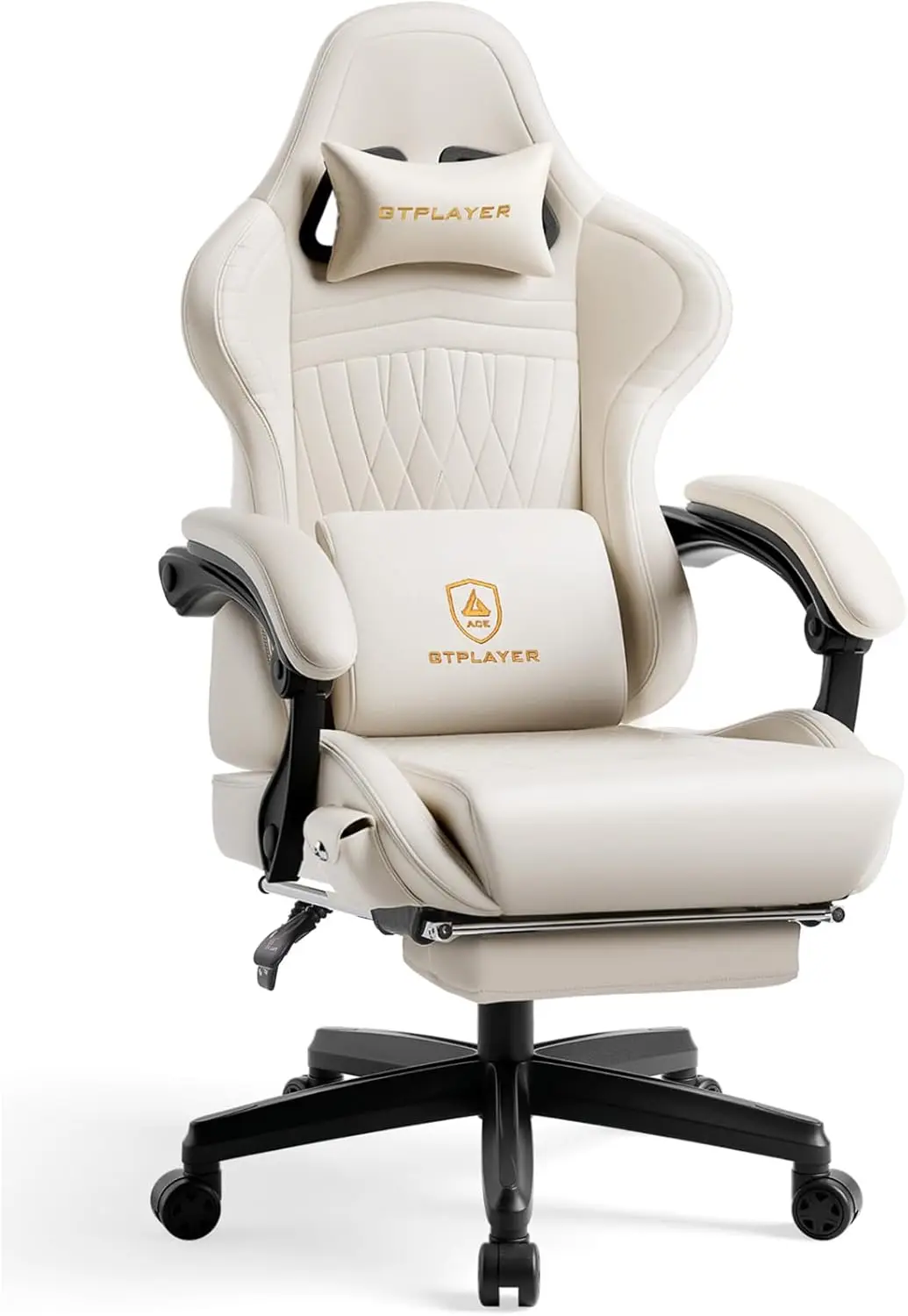 Ergonomic Gaming Chair with Speakers, Footrest & Linkage Armrest, Reclining High Back for Home Office, Off-White