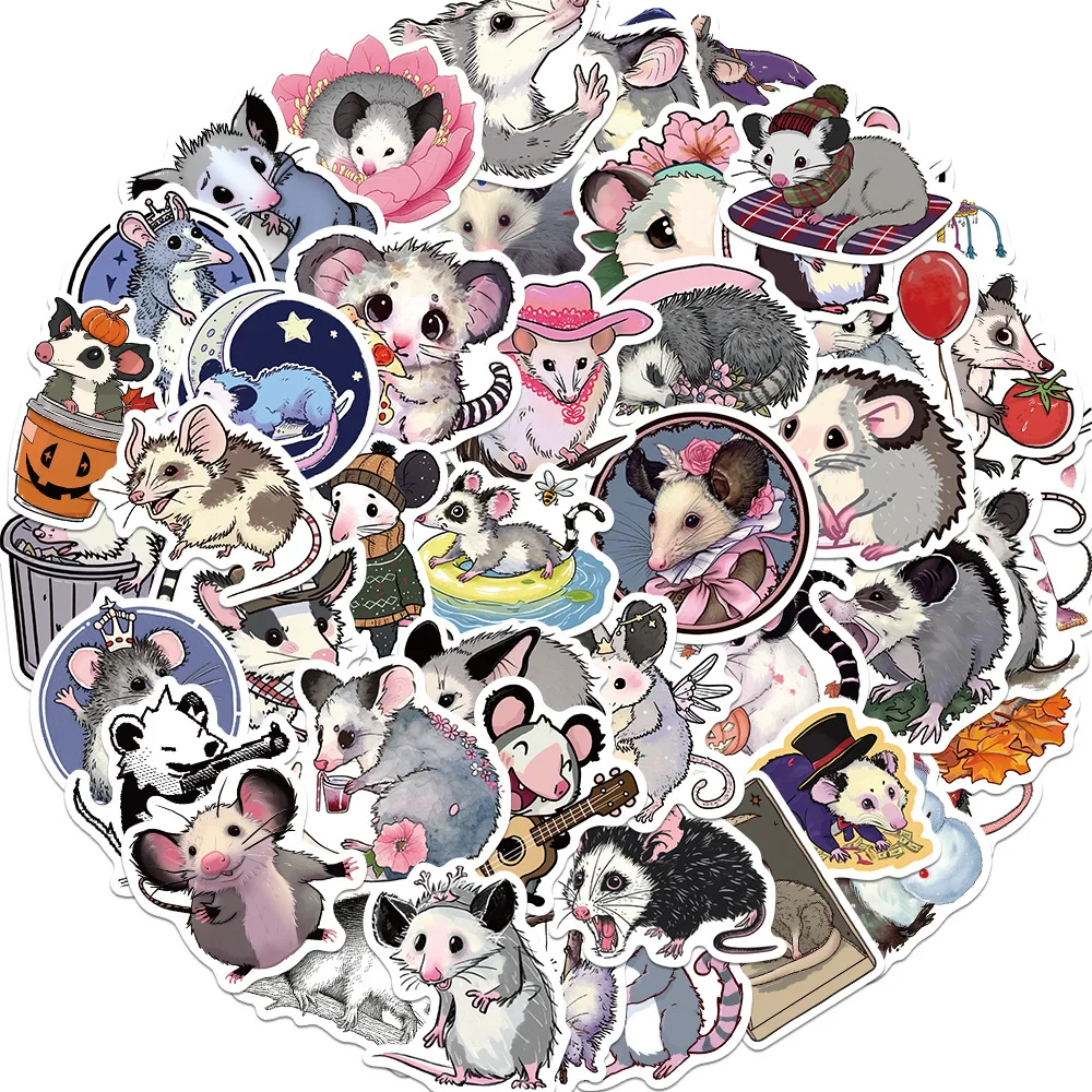 50pcs Cartoon Animal Mouse Opossum Graffiti Stickers Aesthetic Scrapbooking Notebook Laptop Guitar DIY Decal Stickers Kids Toy