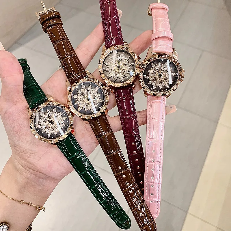 2023 Top Brand Luxury Women Watches Quartz rystal Ladies Watch Fashion Designer Spin Wristwatch Diamond Rotating Watch Women