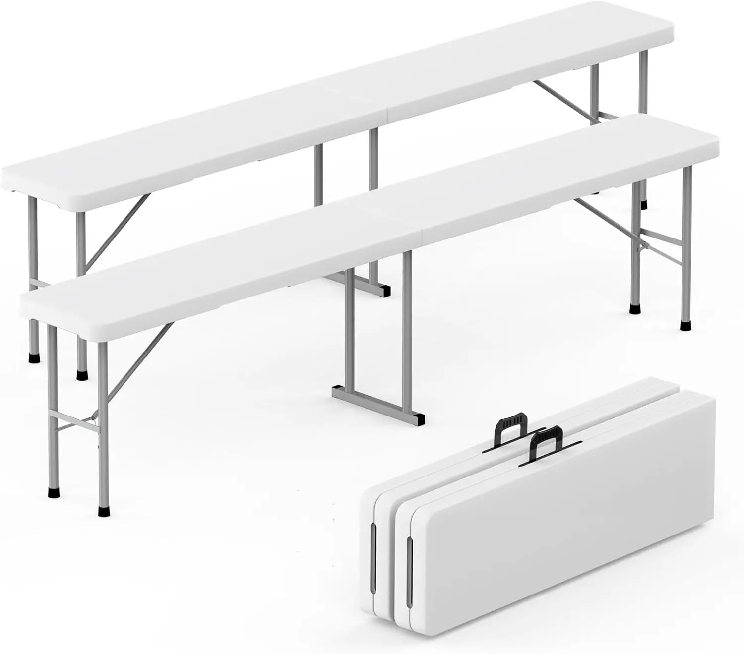 Banco Plegable de 6 pies con Tablero de HDPE, Asiento Portátil para Picnic y Camping al Aire Libre, Paquete de 2, Blanco