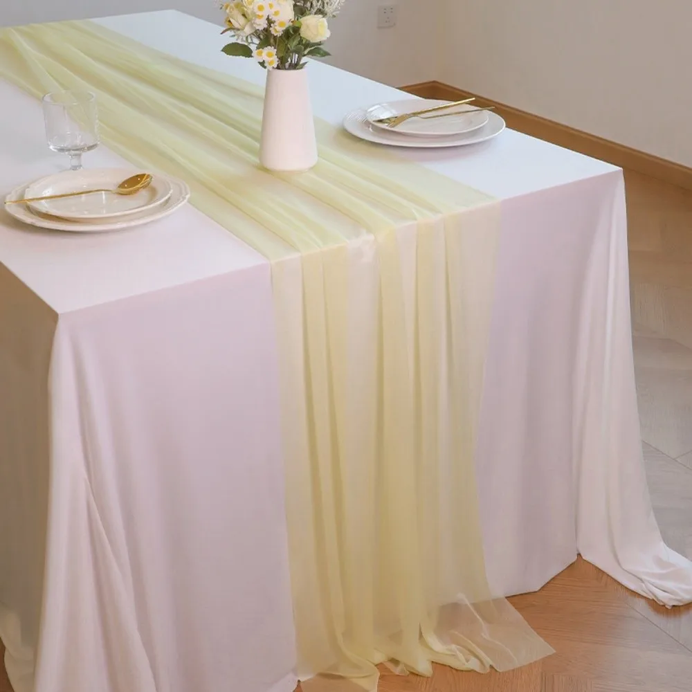 Reusable Sheer Chiffon Table Runner Solid Color Chiffon Gauze Table Runner Washable Sheer Fabric Chiffon Table Runner