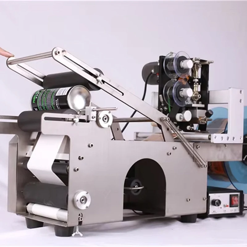 PBOBP New Round Plastic Bottle Label Machine Semi-Automatic Round Labeling Coding Device Aluminum Body Bottle Sticker Equipment