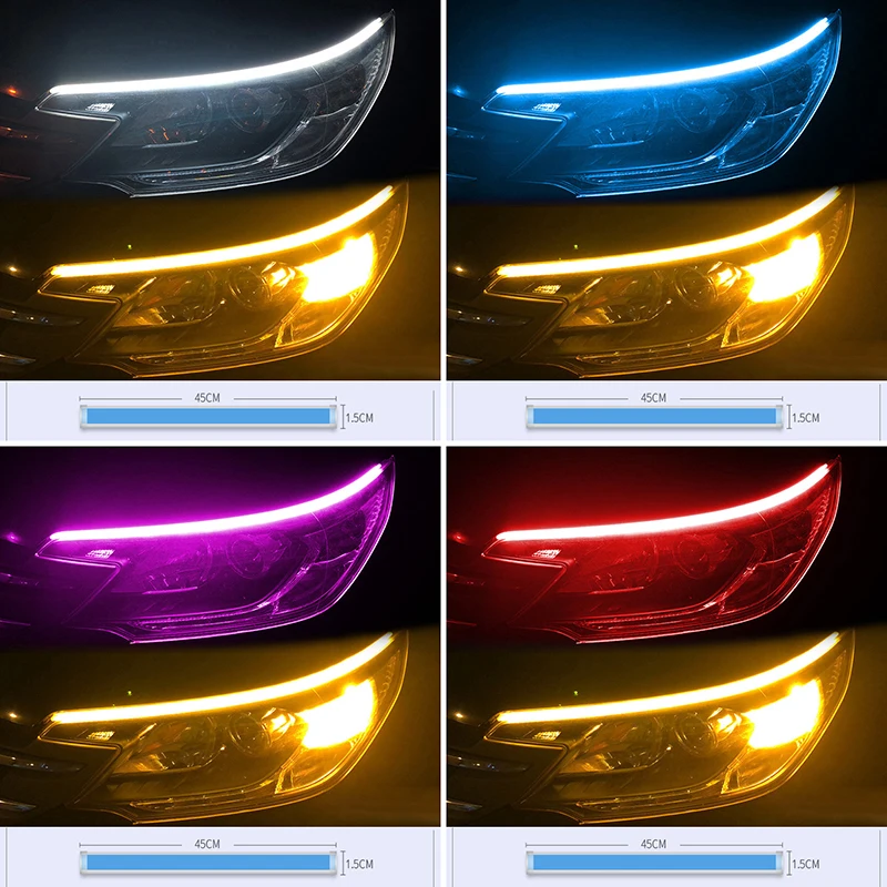 Clignotant LED pour moto, feux de jour, feu arrière DRL, bande de décoration étanche, frein moteur, lumière fluide