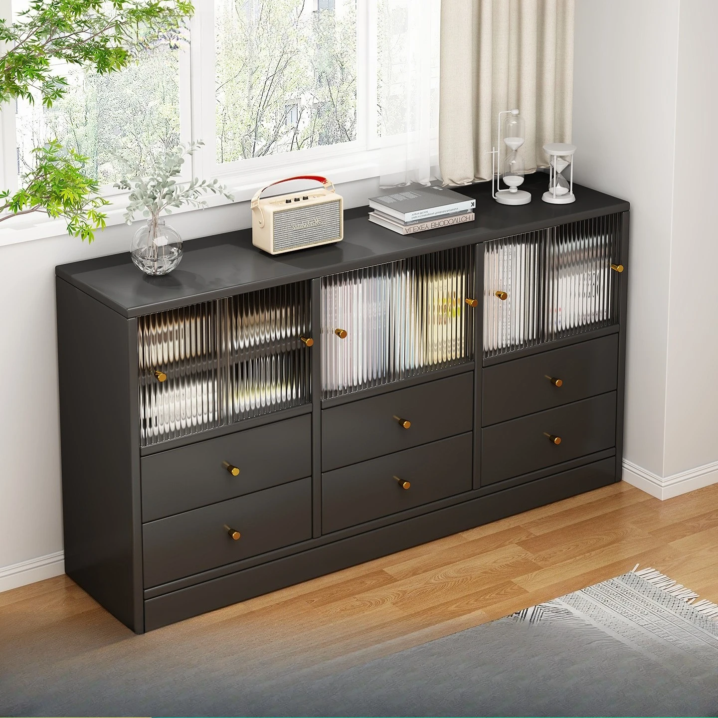 File cabinet, black chest cabinet, multi-layer combination bookcase, storage cabinet, locker,  drawer type