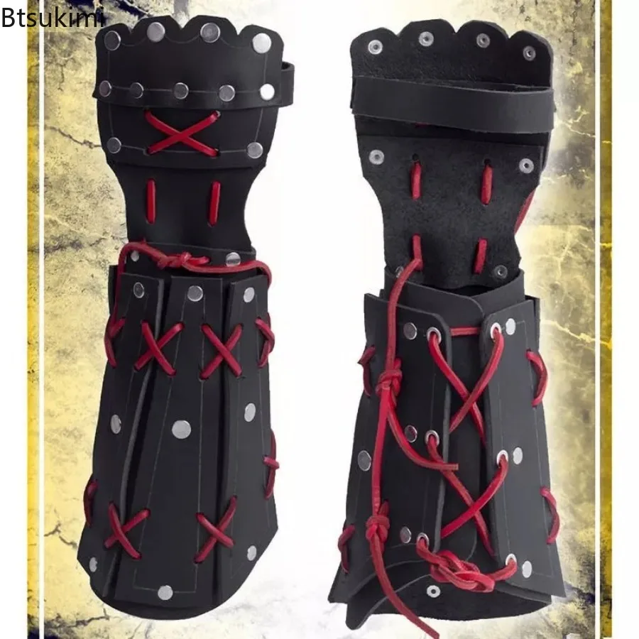 Medieval Samurai Leather Arm Armor Bracer Long Gloves Men Viking Knight Cosplay Gauntlet Wristband Steampunk Costume Accessories