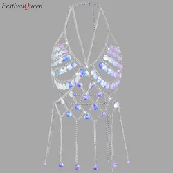 Festival Queen Beachy Sea Shell Decoration Halter Top Colorful Shell Tassel Strap