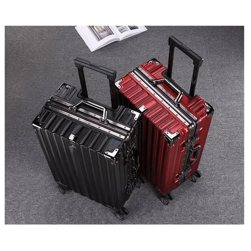 Nouvelle valise à main Anti-choc avec roues Spinner, verrouillage par mot de passe, bagage de grande capacité, cadre en aluminium rayé, boîtier de chariot