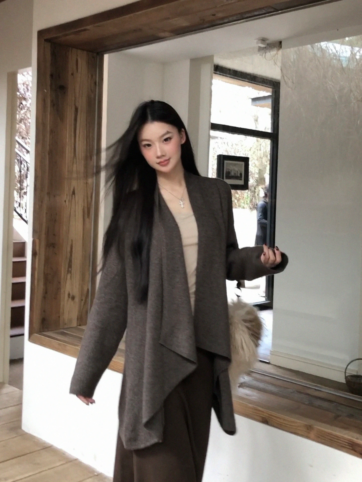 

Красный вязаный открытый кардиган знаменитостей, женский ранний осенний новый свитер в Корейском стиле Aosphere Long Sve, джемпер Jaet прямого кроя