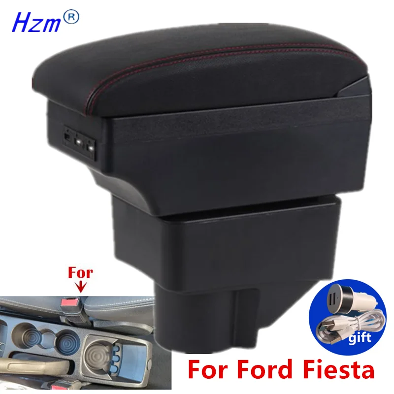 Car Armrest Box For Ford Fiesta Armrest Car Storage Box For Ford Fiesta 3 2011-2018 Accessories PU Leather easy installation