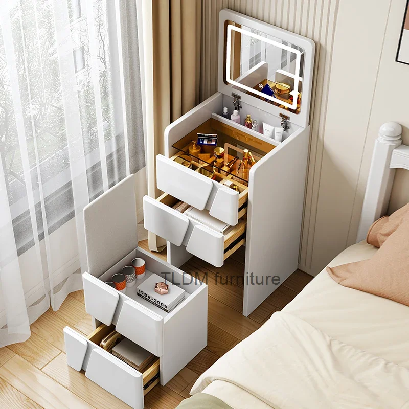 Modern Bedroom Makeup Table White Cabinet Led Mirror Storage Dressing Table Modern Drawer Tavolo Trucco Nordic Furniture LJ50DT