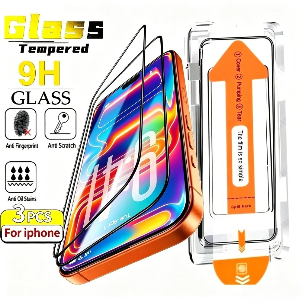 

3PCS High Clear Full Screen Protector for iPhone 16 15 17 14 Pro Max 15 14 16 Plus 17e 16e Air 13 12 11 Easy Installation Glass
