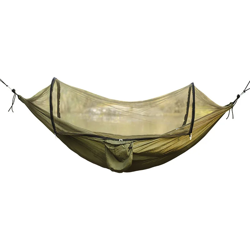 Quick Open Anti Mosquito Hammock, Nylon Single Double Anti Rollover Hammock with Net for Camping Outdoor