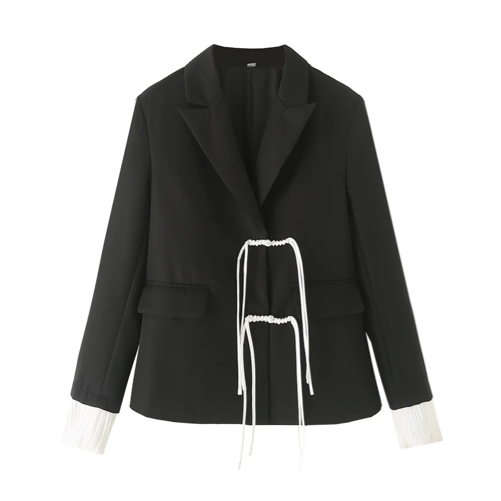 PB&ZA 2024 Spring New Women\'s Fashion and Elegance Slim Fit Commuting Versatile Button Spliced Suit Coat