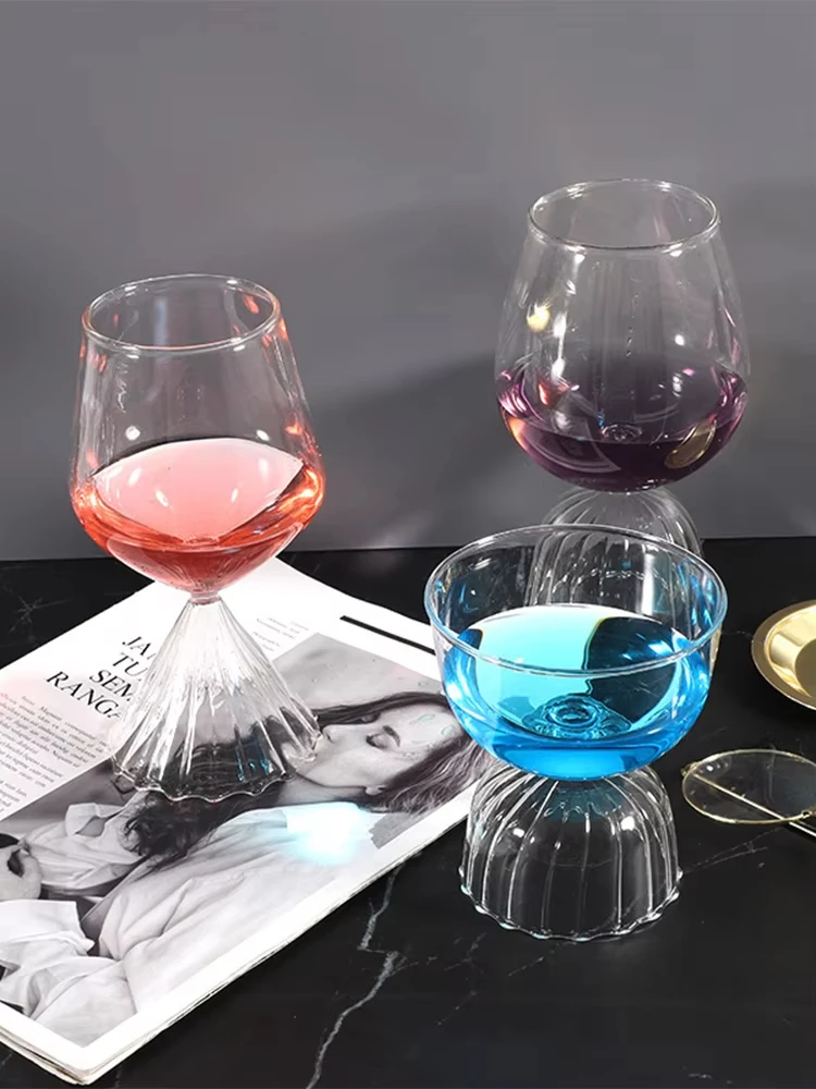 

Colorful Vertical Grain Modern Bouquet Waist Glass Vase - Ice Cream Bowl Water Cup Champagne Cocktail Test Tube Wine Glasses