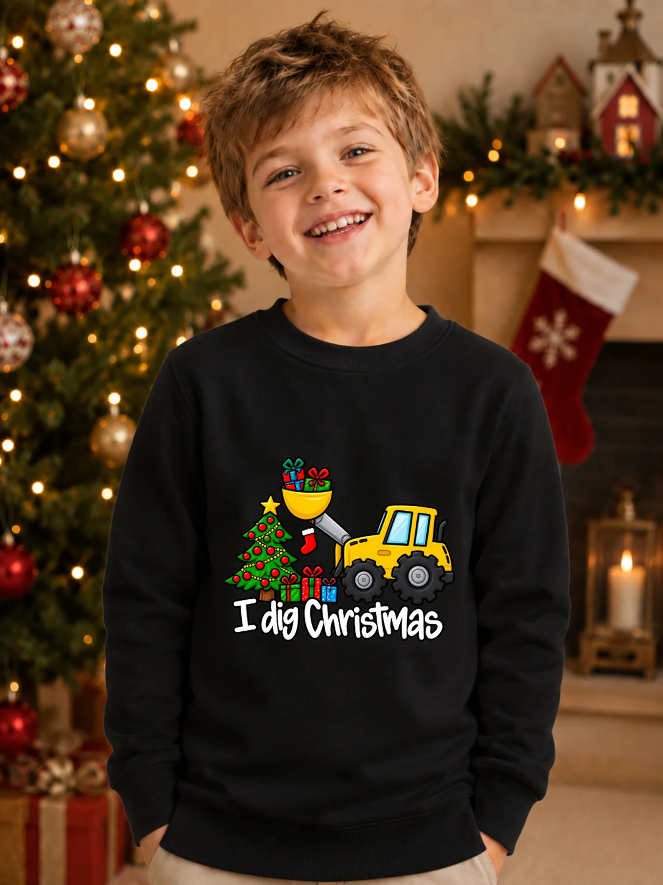 Boys Christmas Sweatshirt Cute Reindeer Merry Christmas Print Kids Round Neck Long Sleeve Pullover Tops Autumn Winter Xmas Child