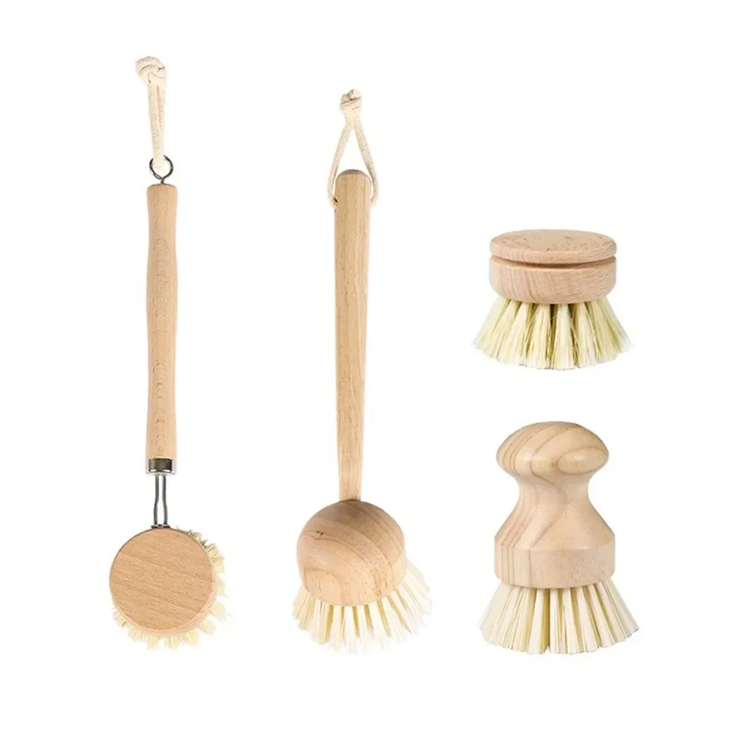 Dish Sisal Solid Wood Creative Pot Brush Long Handle Kitchen Cleaning Brush Bamboo Kitchen Scrub Dishwashing Brush Set Wood