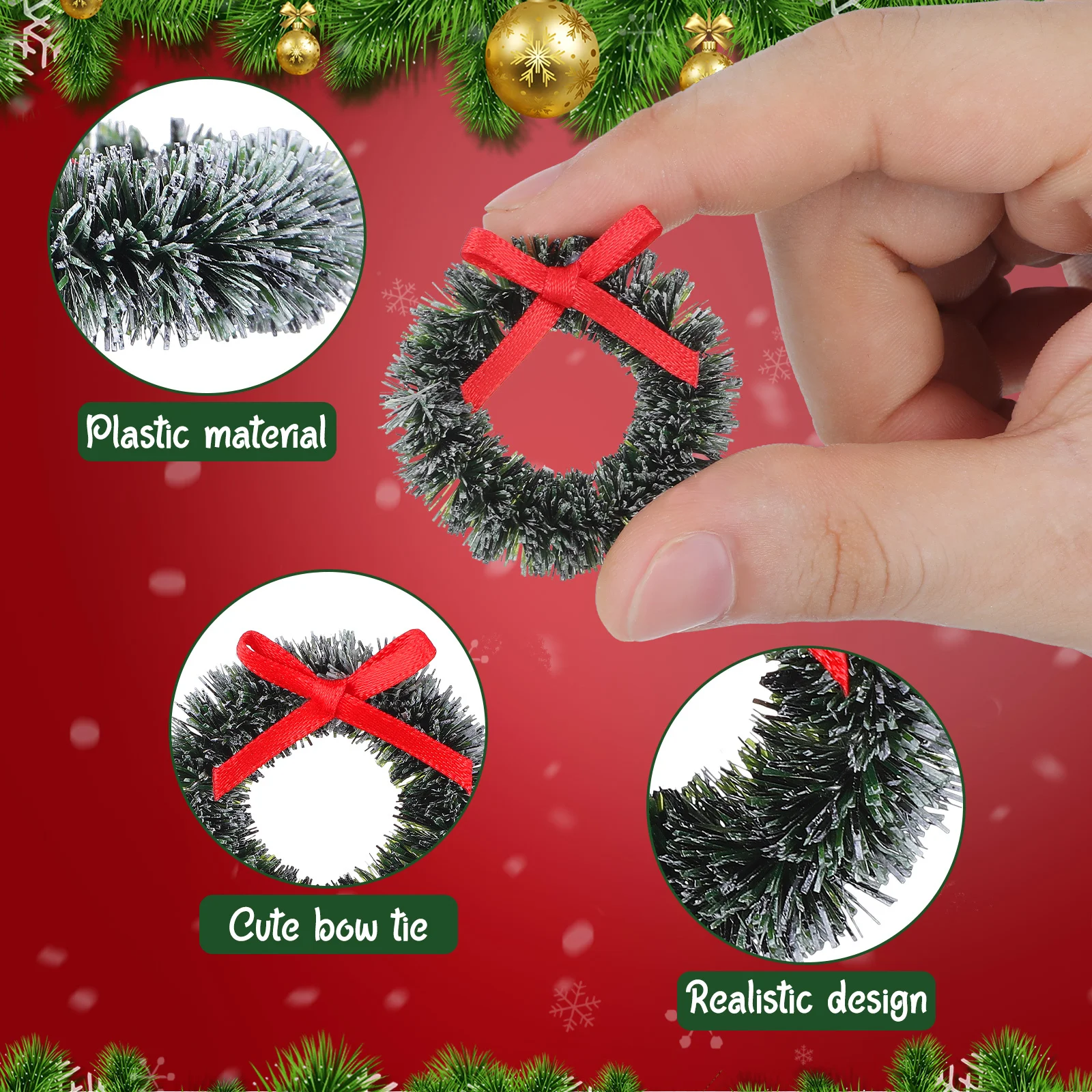 20Pcs Christmas Wreath Mini Garland Artificial Bright Colors Mini Hanging Garland Suitable for Miniature Landscape Decoration - Image 4