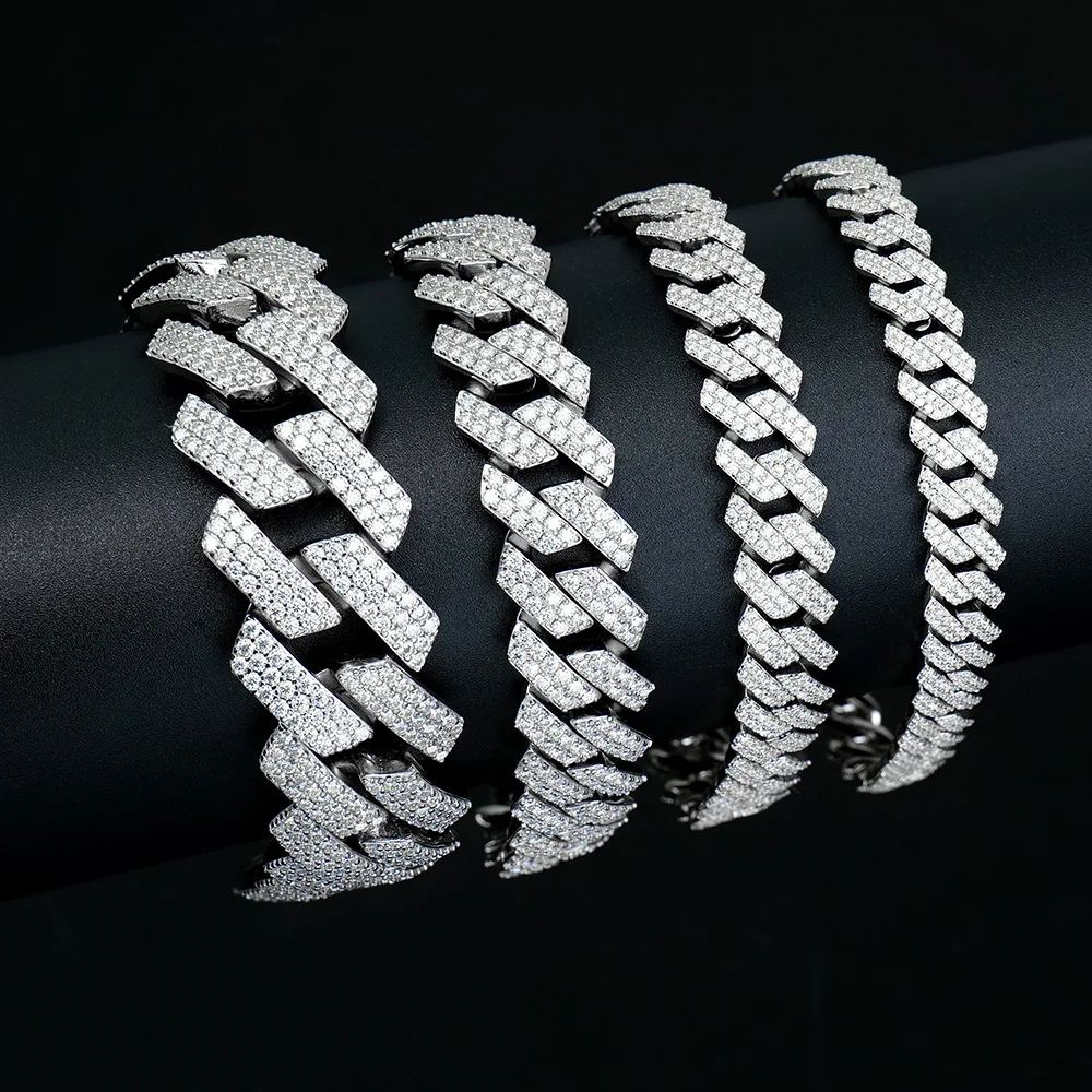 

CxsJeremy 925 Sterling Silver Hip Hop Moissanite Cuban Bracelet 8/10/12/14/16mm Width Iced Out Bling Chain Jewelry for Men Gift