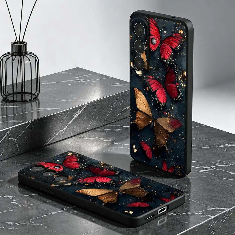 Red Gold Butterfly Phone Cover Case for Samsung Galaxy A57 A52 A36 A06 A37 A73 A51 A55 A05 A15 A25 A16 A23 A53 A17 A41 A12 A70