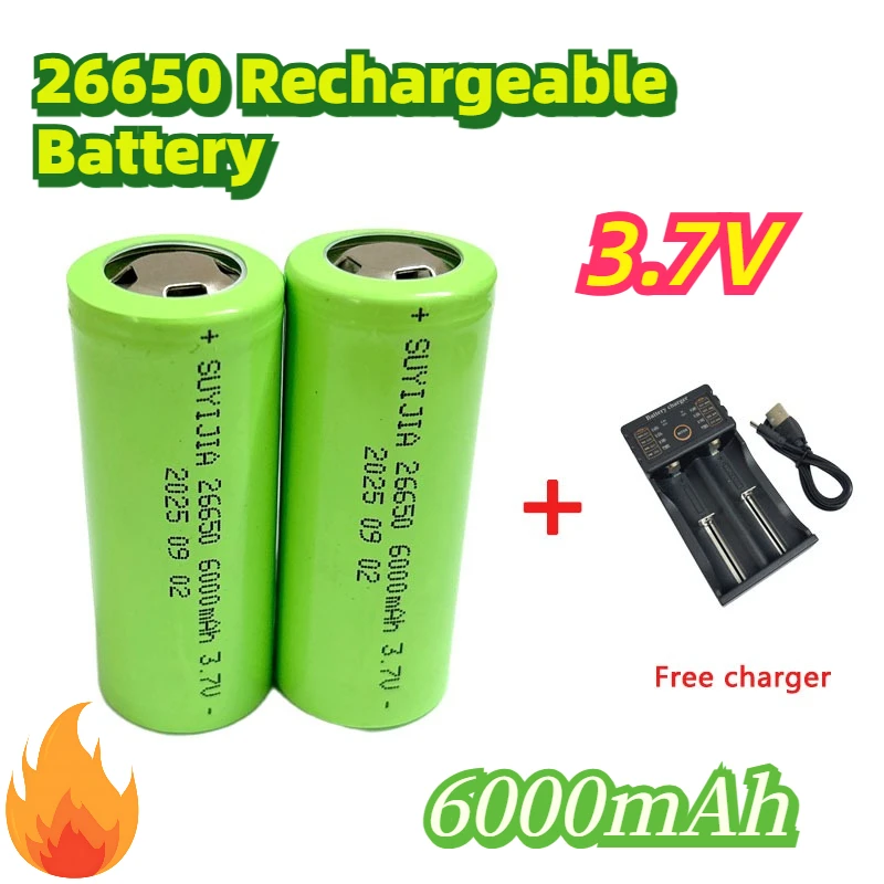 

Original 26650 Battery High-quality 6000mAh 3.7V 50a Lithium-ion Rechargeable Battery for LED Flashlight RC Toy + 201 Charger