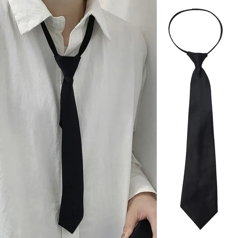 

Unisex Black Simple Ties Adjustable Zipper Clip on Tie Uniform Shirt Suit Neckties for Women Men Students Lazy Neck Ties Collars