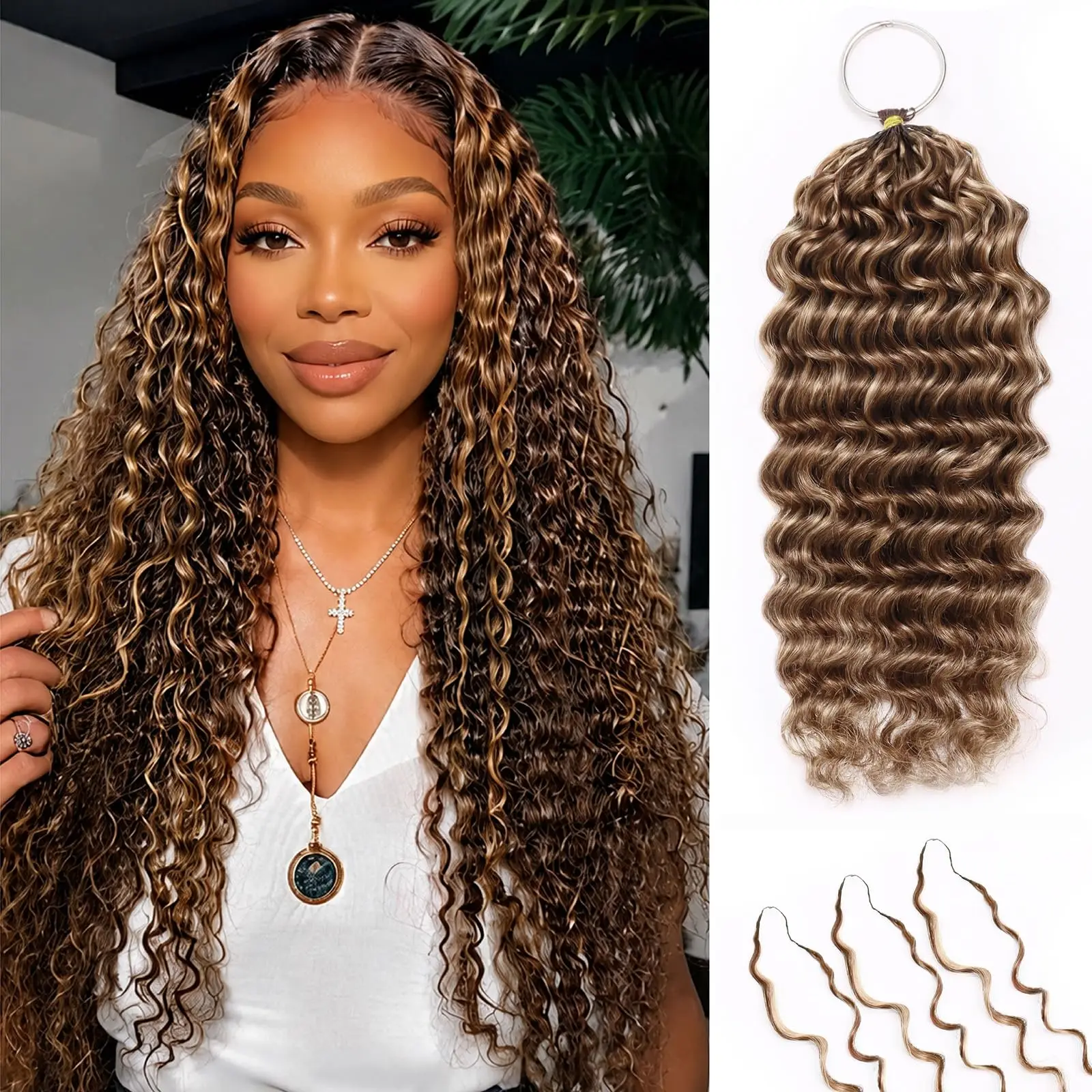 Extensions de cheveux humains au crochet ondulés profonds, mèches P4/27/30 Ombré Brun Blond, cheveux Miracle Knots, 20 pouces, extensions au crochet effet plume en lots