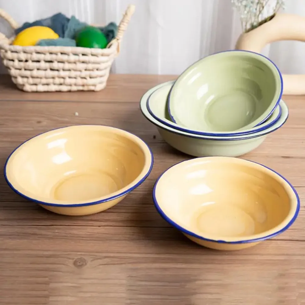 16/18/20/22/24cm Nostalgia Enamel Salad Mixing Bowl Fall-resistant Soup Bowl Food Containers