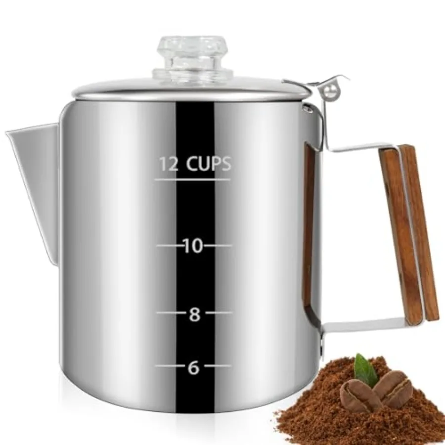 

Percolator 304 Stainless Steel Coffee Pot Coffee Maker Coffee Machine with Solid Wood Handle Transparent Knob Stovetop Greca Mo