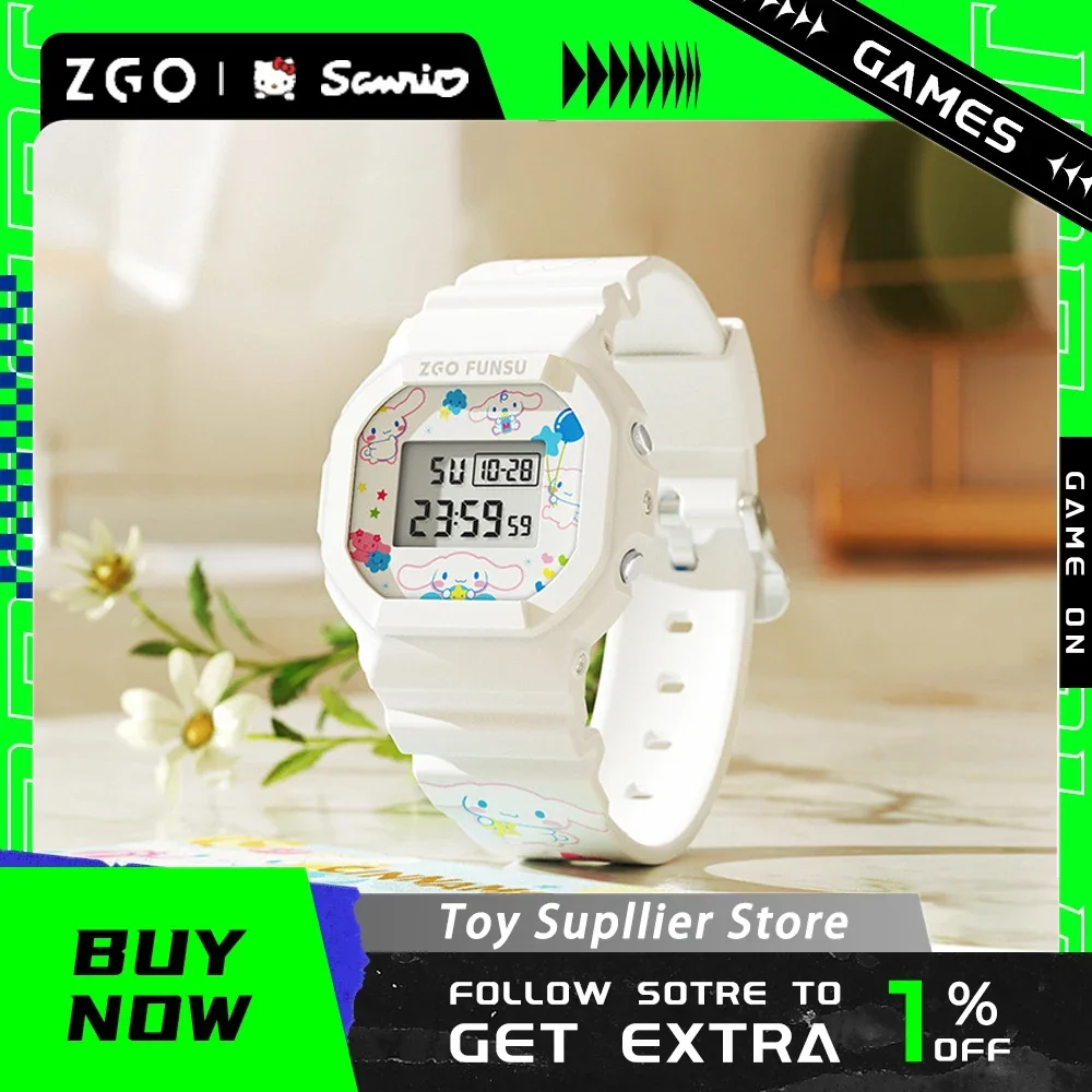 

Original ZGO Sanrio Joint Anime Watch Cinnamoroll Hello Kitty Simple Luminous Waterproof Square Electronic Watch Boy Girl Gifts