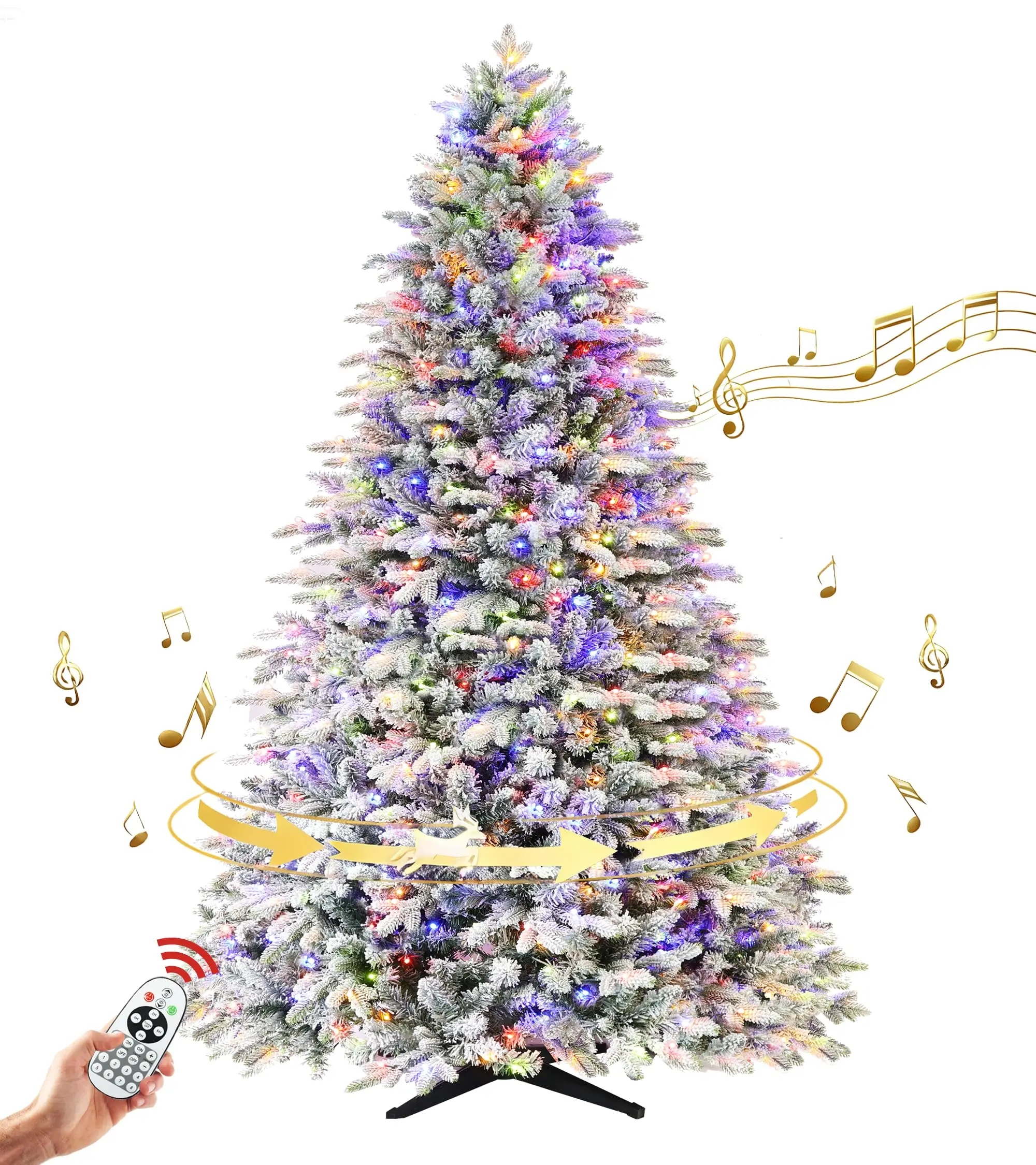 6.5ft Pre-Lit Flocked Rotating Christmas Tree with Music