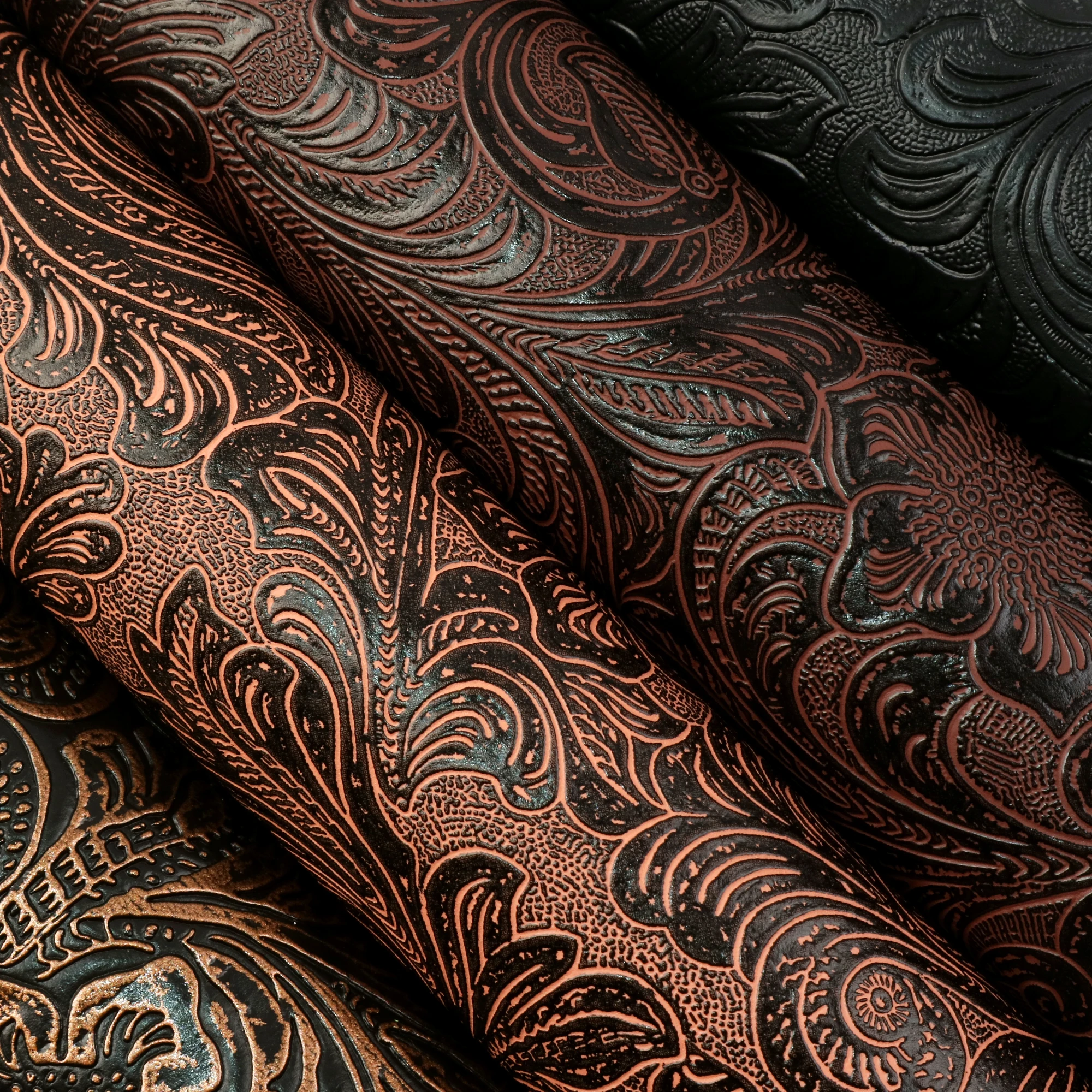 Retro Faux Leather Sheets Embossed Swirls Floral Pattern Synthetic Leather Fabric Sheet Roll for DIY Earrings Handbags Bows