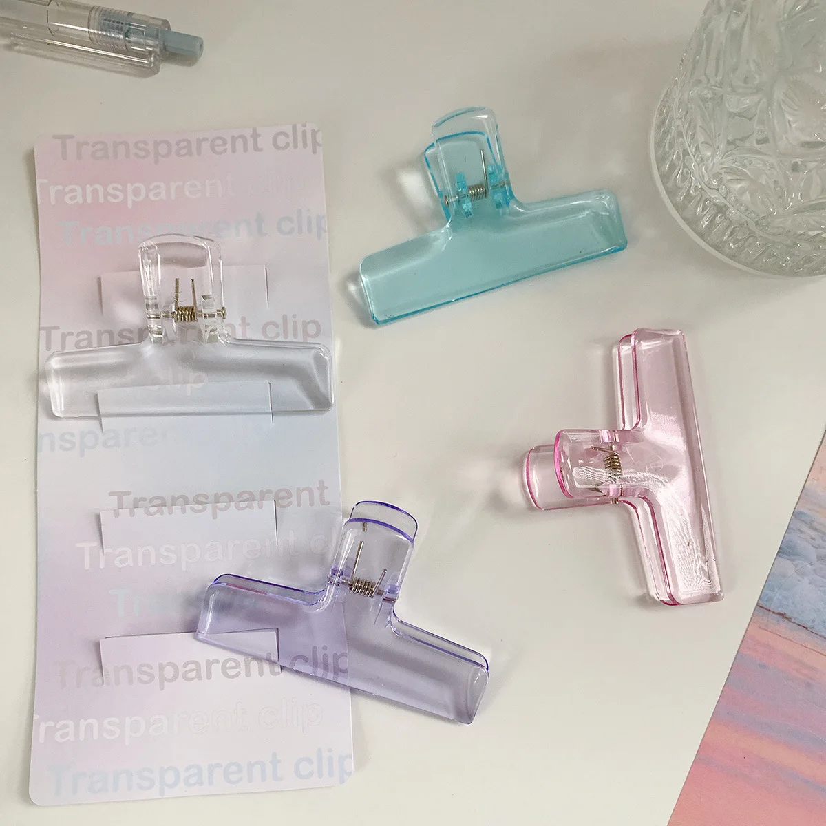 4pcs Transparent Clips Set Acrylic Material Jelly Color Style Holder Clamp for Document Office School Household F7454